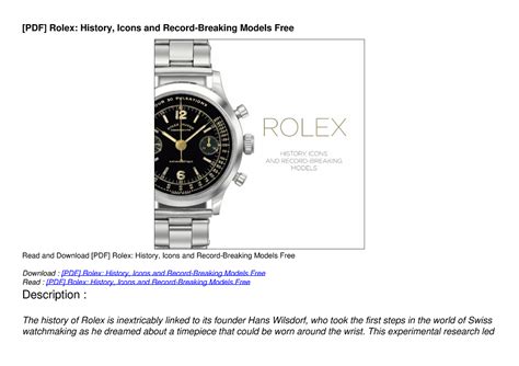 rolex history icons and record-breaking models pdf